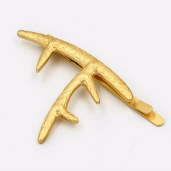 🆕 Gold Tone Reindeer Antler Hair Clip, Brand New - Picture 1 of 3